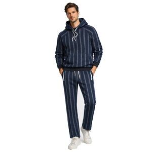 NEW Todd Snyder Mens XXL Navy Boucle Wool Vertical Stripe Hoodie & Pant Set $665